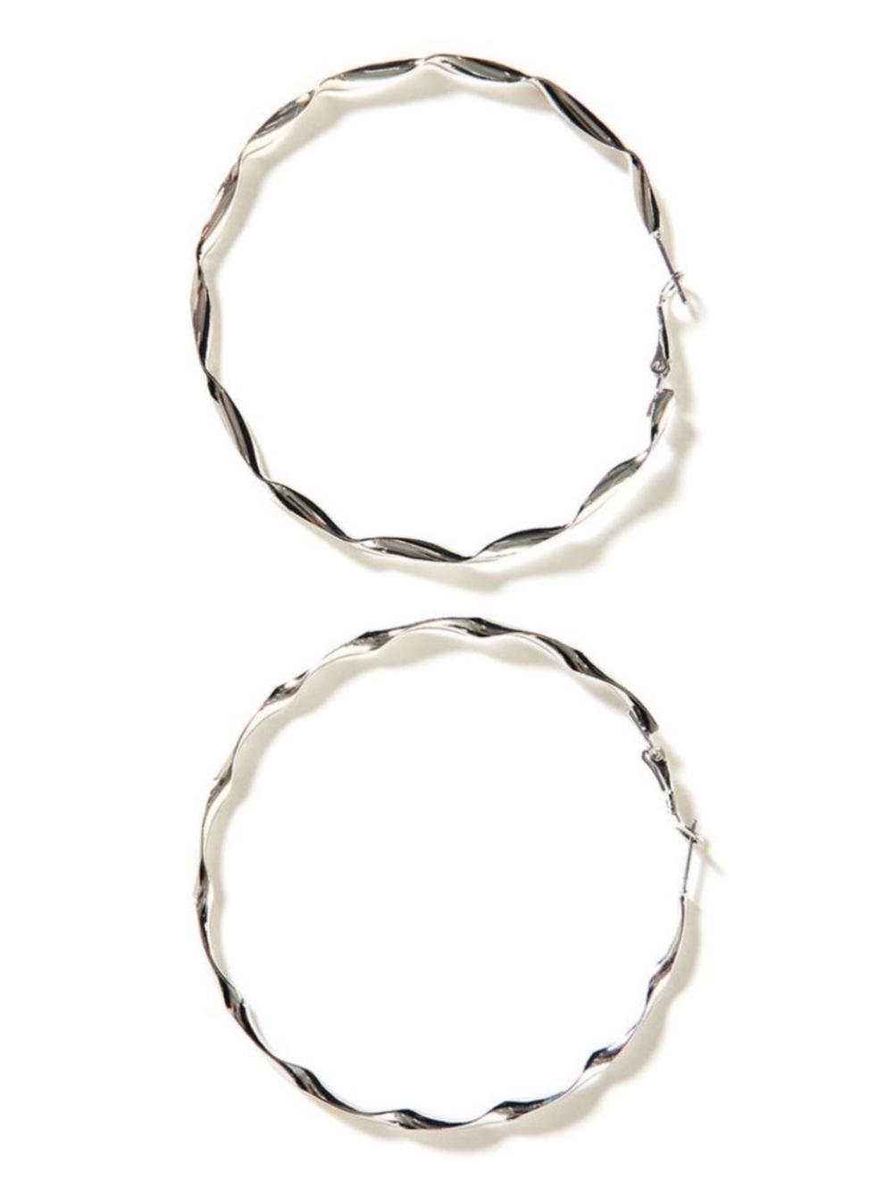 3” Twisted Silver Hoop Earrings Large Swirled Hoops Boho Maximalist Minimalist